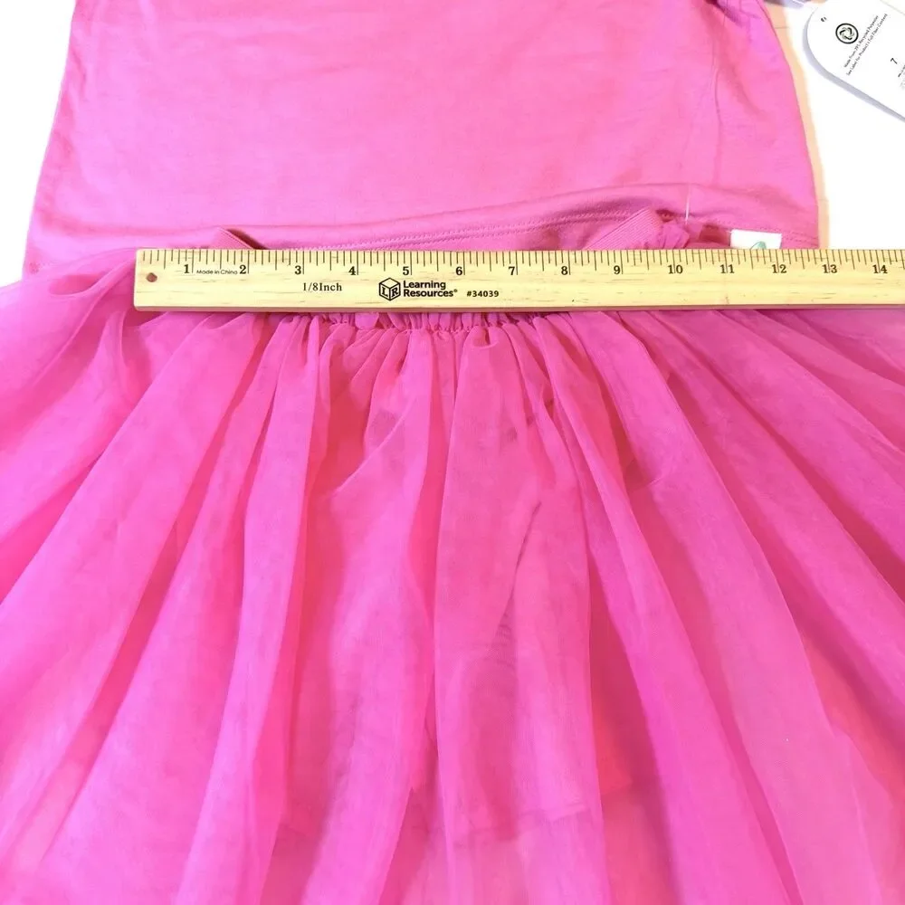 Wonder Nation Girls Hot Pink 2 Piece Set Tee & Fluffy Tutu Skirt Size 7 NWT